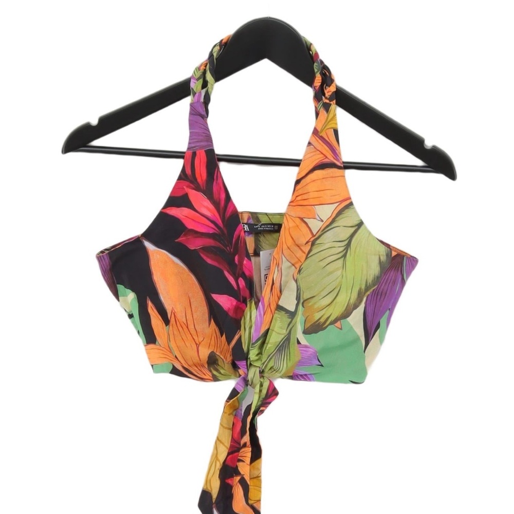 Zara Palm Floral Print Multi-Coloured Cut-Out Crop Top